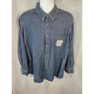 Men's Sz. XL Long Sleeve Dark Blue ARAMARK Industrial Denim‎ Shirt Route 66